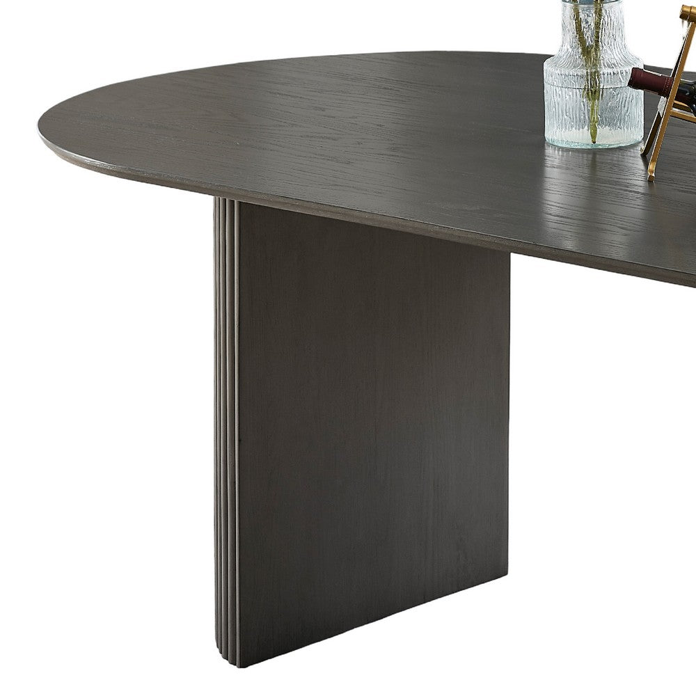 Beny 7pc Oval Dining Table Set | Fluted Pedestal Base | Wood | Gray Fabric