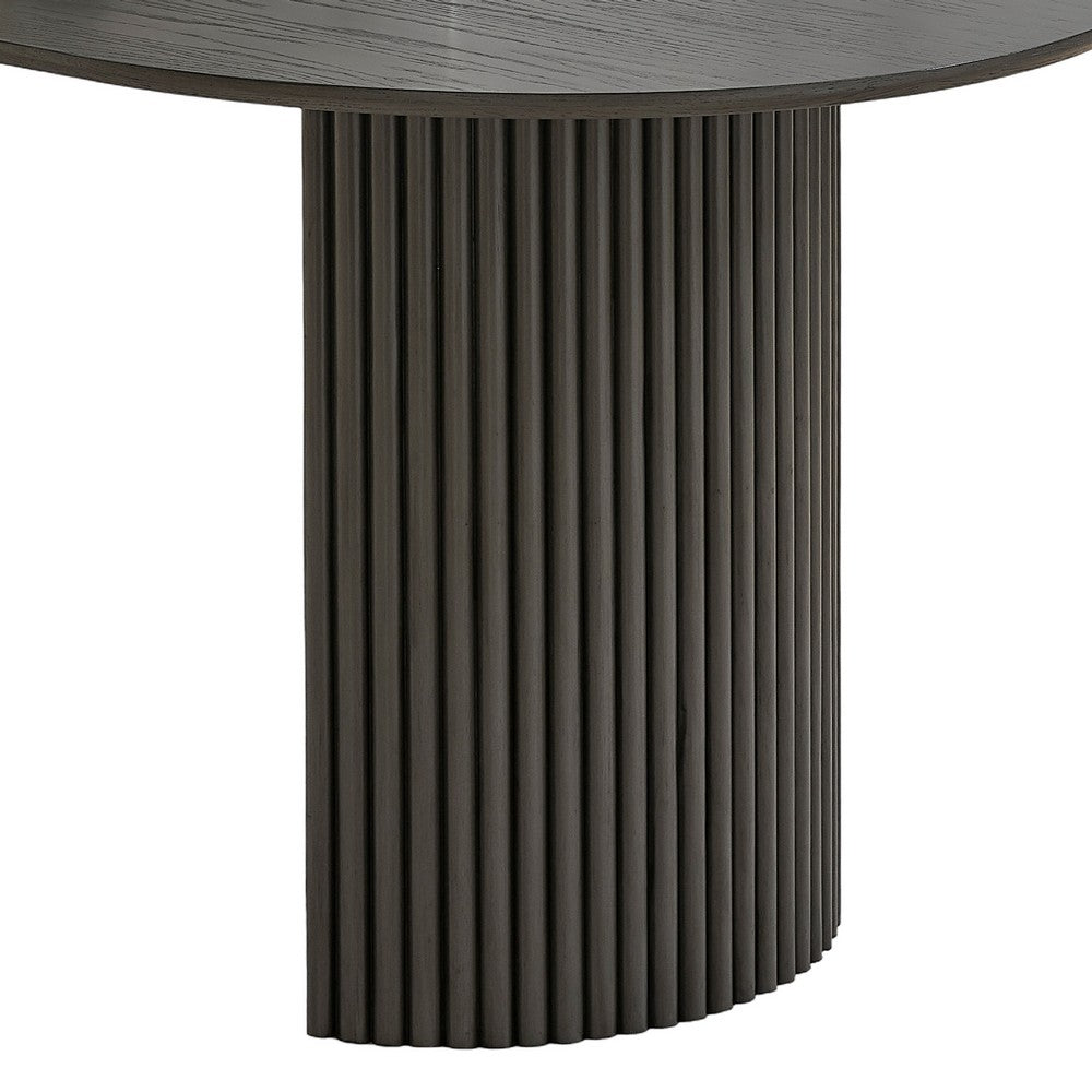 Beny 7pc Oval Dining Table Set | Fluted Pedestal Base | Wood | Gray Fabric