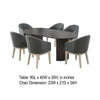 Beny 7pc Oval Dining Table Set | Fluted Pedestal Base | Wood | Gray Fabric