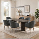 Beny 7pc Oval Dining Table Set | Fluted Pedestal Base | Wood | Gray Fabric