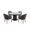 Beny 5pc Dining Set with Round Faux Marble Top | Gray Fabric Barrel Chairs
