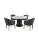 Beny 5pc Dining Set with Round Faux Marble Top | Gray Fabric Barrel Chairs