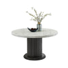 Beny 5pc Dining Set with Round Faux Marble Top | Gray Fabric Barrel Chairs