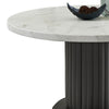 Beny 5pc Dining Set with Round Faux Marble Top | Gray Fabric Barrel Chairs