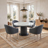 Beny 5pc Dining Set with Round Faux Marble Top | Gray Fabric Barrel Chairs