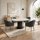 Beny 5pc Dining Set with Round Faux Marble Top | Gray Fabric Barrel Chairs