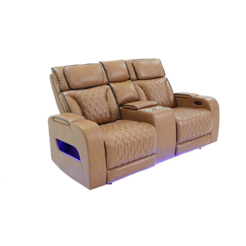 Jasi Power Recliner Loveseat | Bluetooth | USB Ports | Brown Faux-Leather
