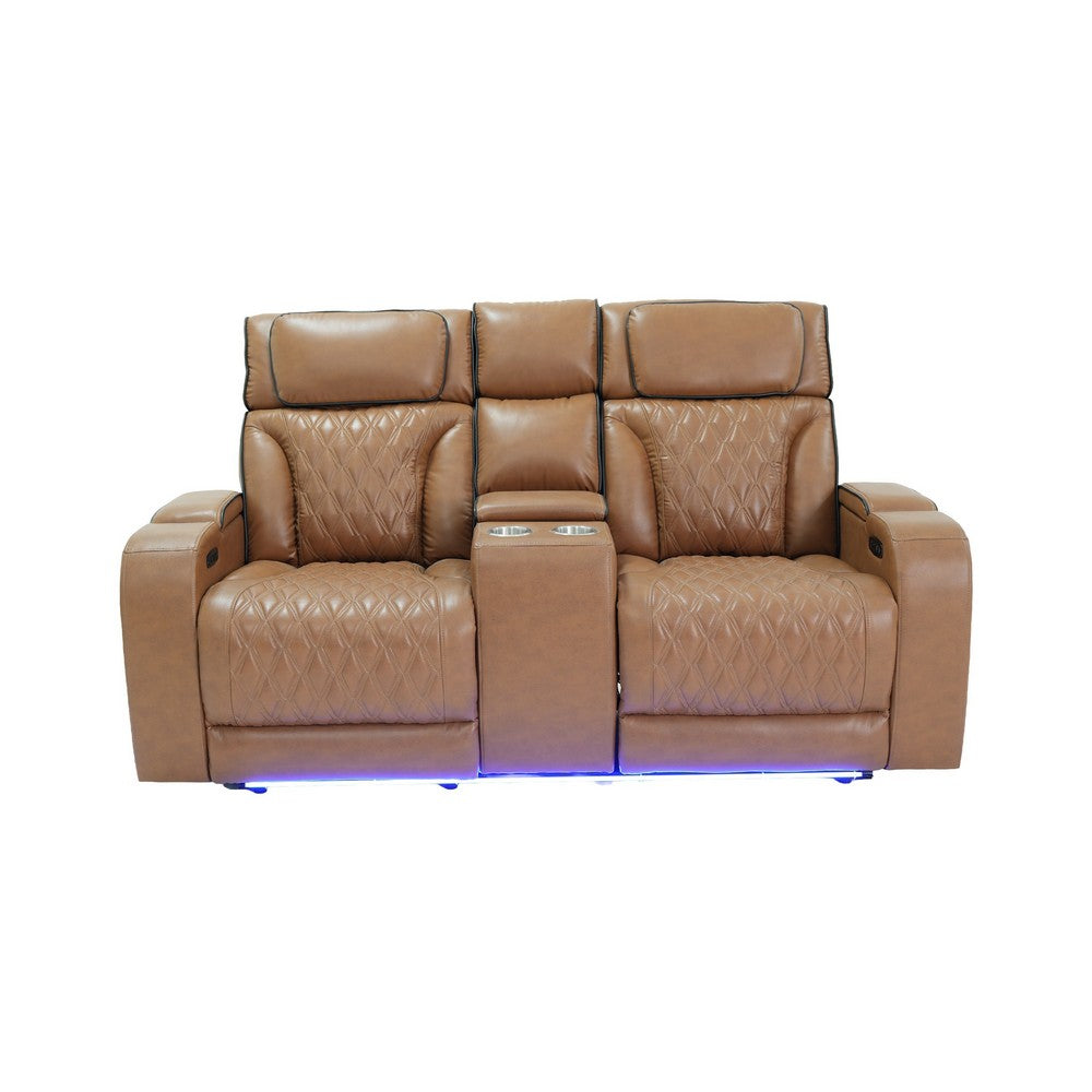Jasi Power Recliner Loveseat | Bluetooth | USB Ports | Brown Faux-Leather