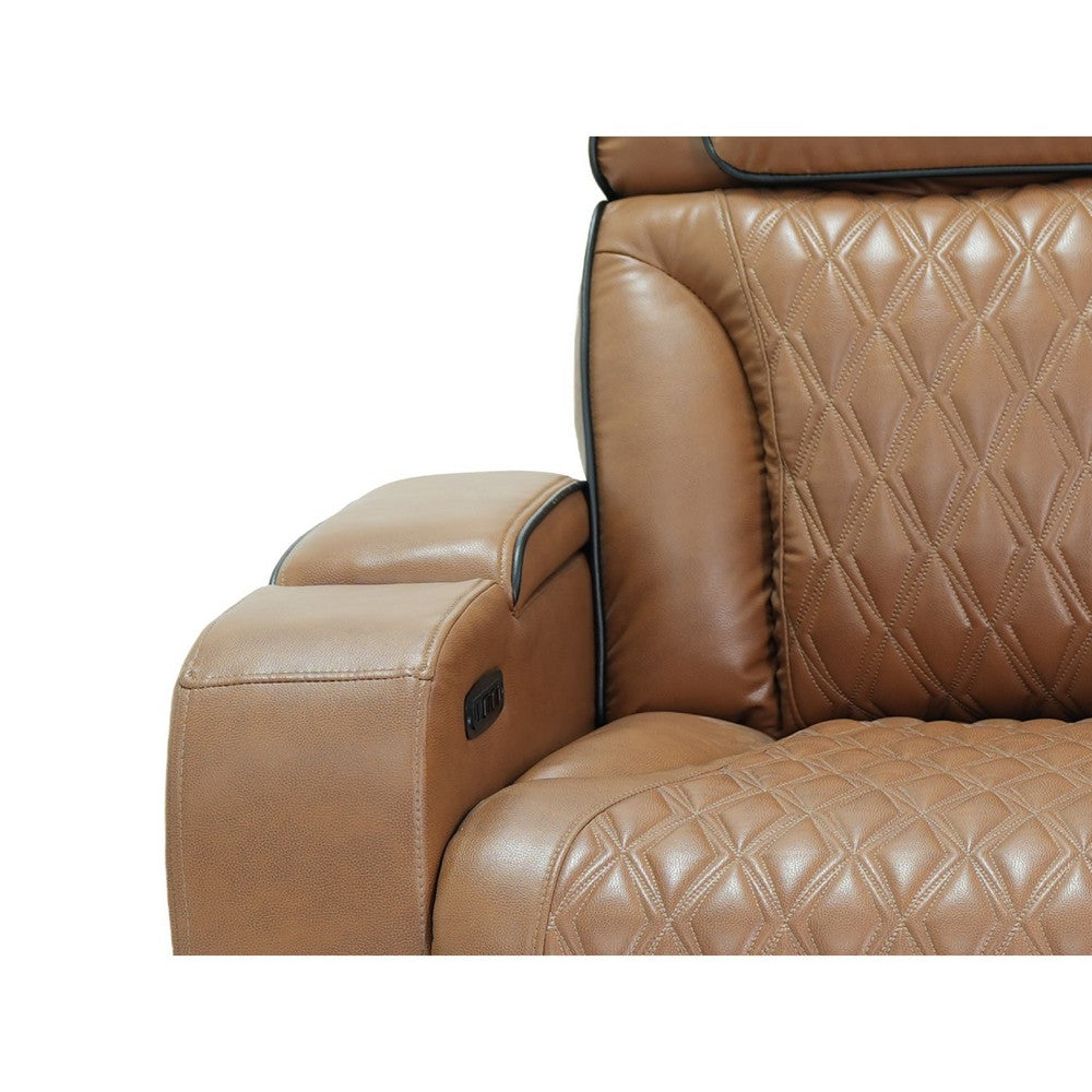Jasi Power Recliner Loveseat | Bluetooth | USB Ports | Brown Faux-Leather
