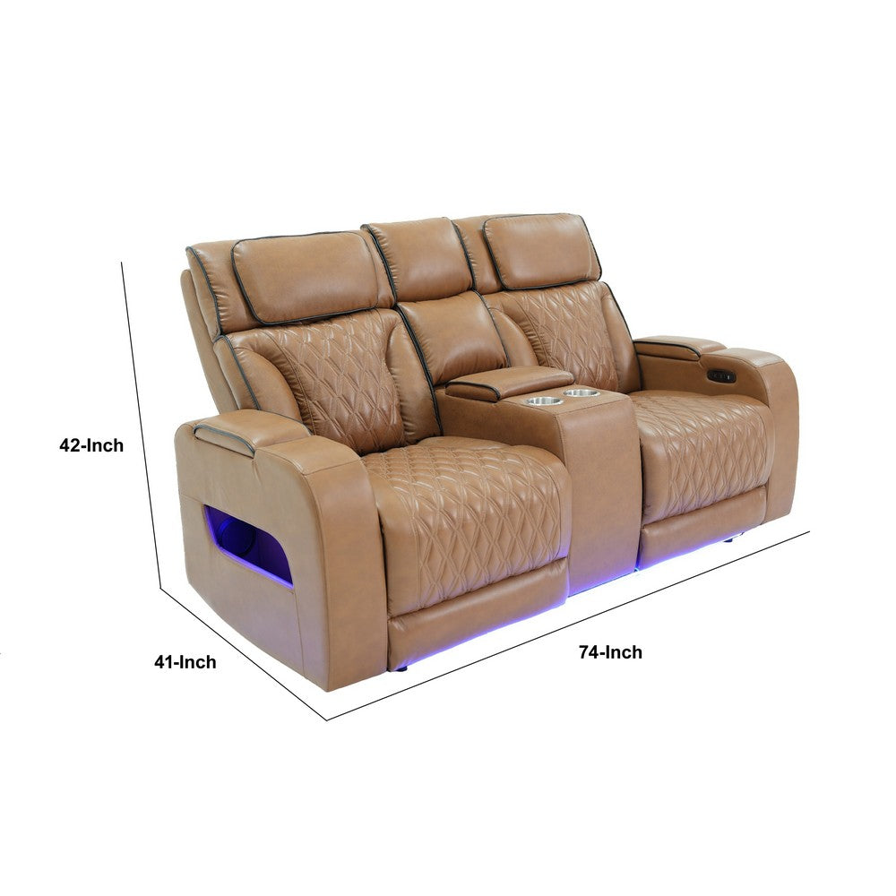 Jasi Power Recliner Loveseat | Bluetooth | USB Ports | Brown Faux-Leather