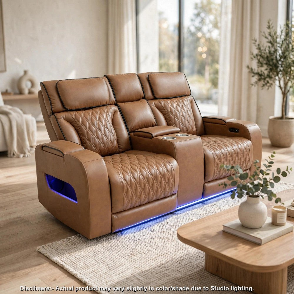 Jasi Power Recliner Loveseat | Bluetooth | USB Ports | Brown Faux-Leather