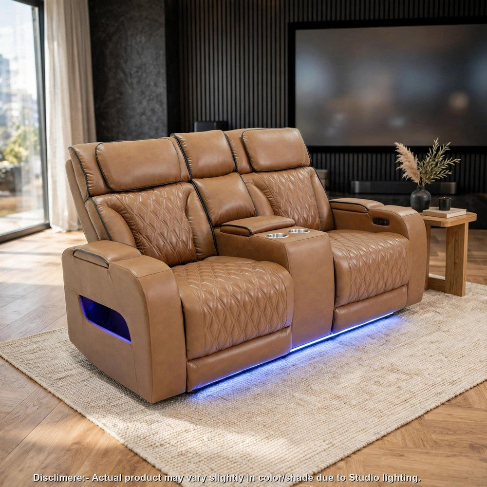 Jasi Power Recliner Loveseat | Bluetooth | USB Ports | Brown Faux-Leather