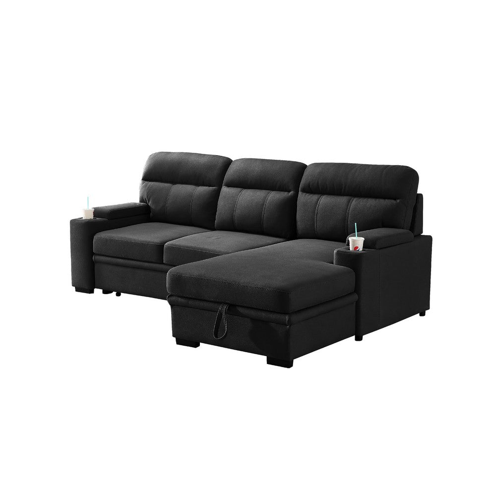 Zen Sleeper Sectional with Storage and Pull-Out Bed | Black Microfiber