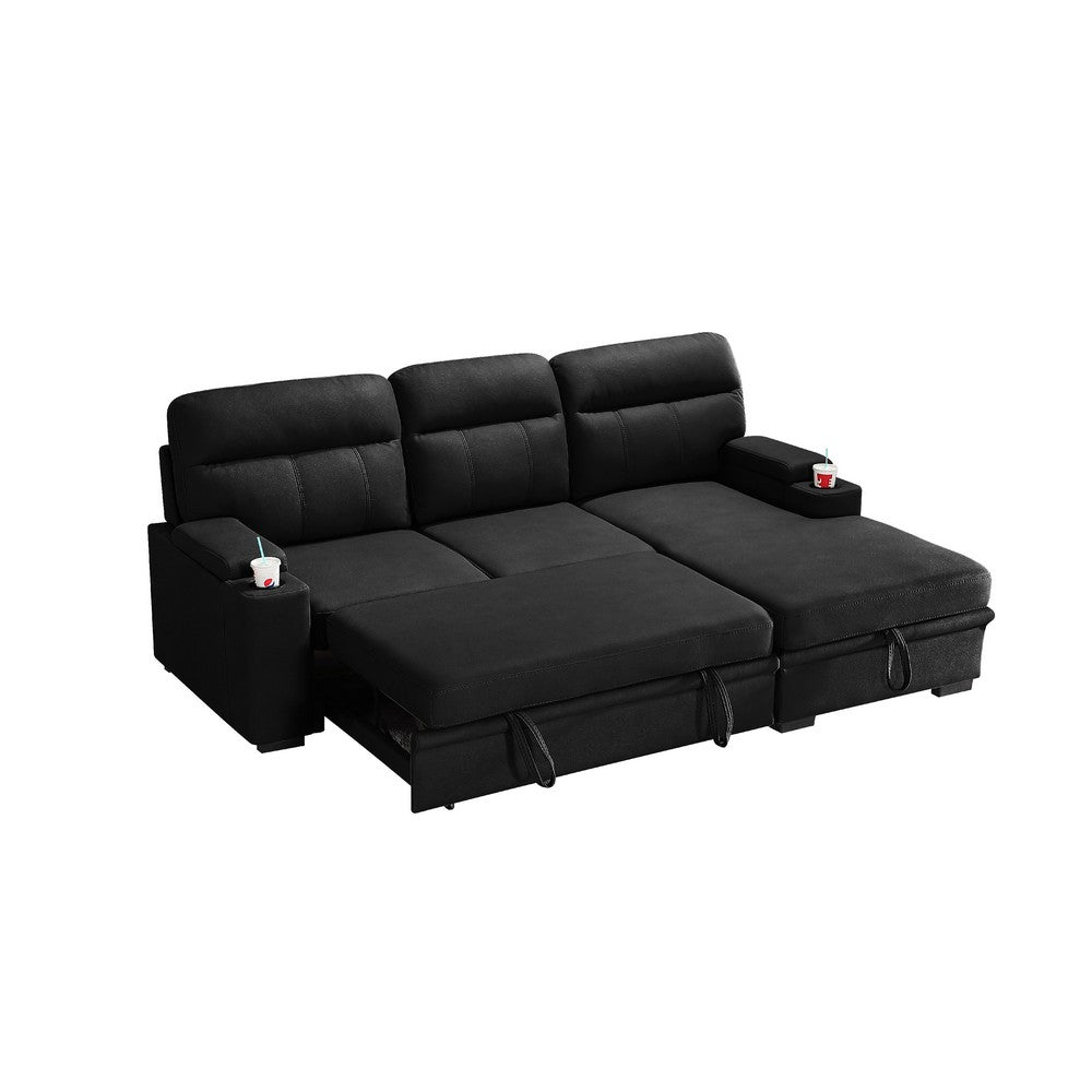 Zen Sleeper Sectional with Storage and Pull-Out Bed | Black Microfiber