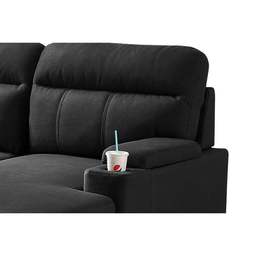 Zen Sleeper Sectional with Storage and Pull-Out Bed | Black Microfiber