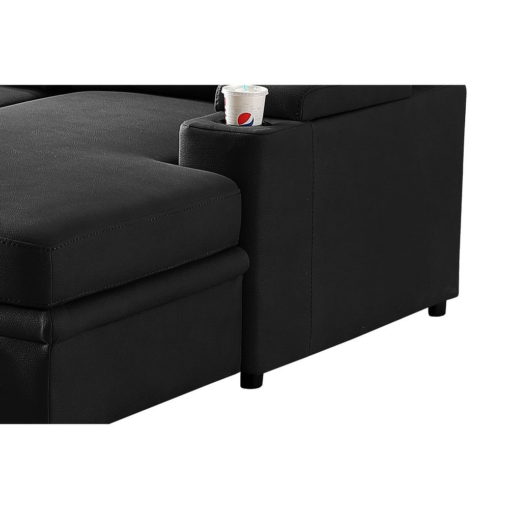 Zen Sleeper Sectional with Storage and Pull-Out Bed | Black Microfiber