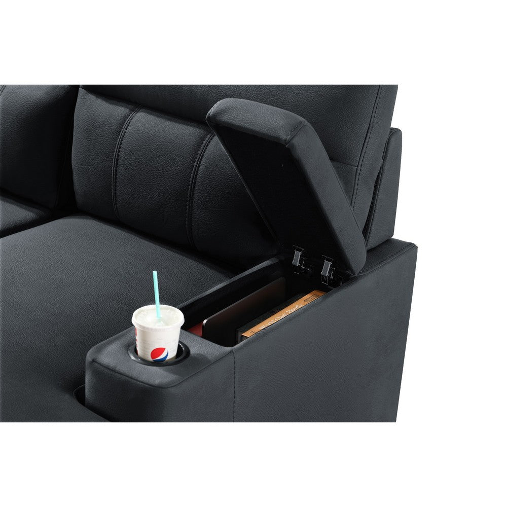 Zen Sleeper Sectional with Storage and Pull-Out Bed | Black Microfiber