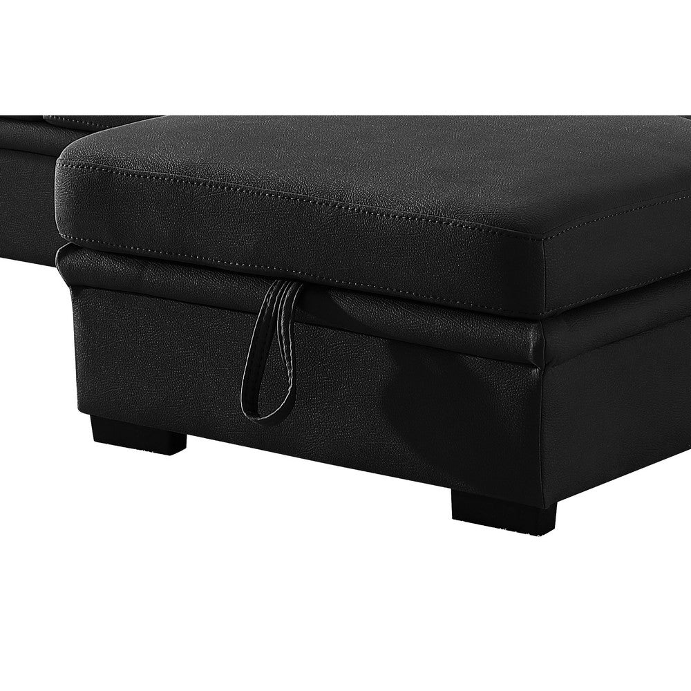 Zen Sleeper Sectional with Storage and Pull-Out Bed | Black Microfiber