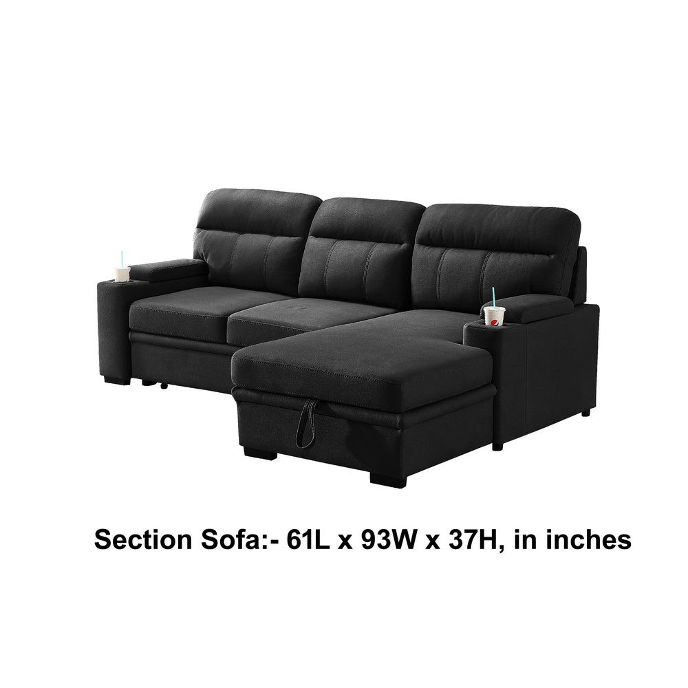 Zen Sleeper Sectional with Storage and Pull-Out Bed | Black Microfiber