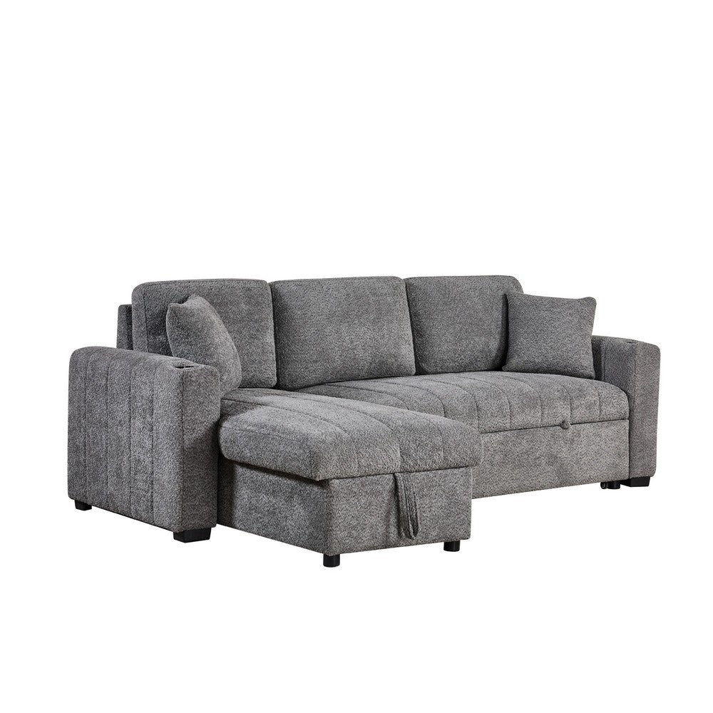 Sery Sleeper Sectional | Storage Chaise | 2 Accent Pillows | Gray Boucle