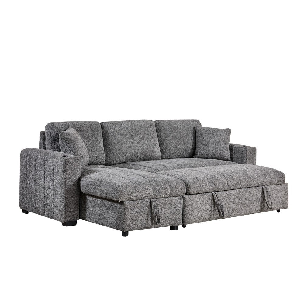 Sery Sleeper Sectional | Storage Chaise | 2 Accent Pillows | Gray Boucle