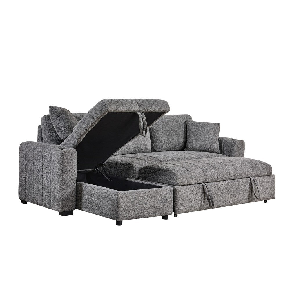 Sery Sleeper Sectional | Storage Chaise | 2 Accent Pillows | Gray Boucle