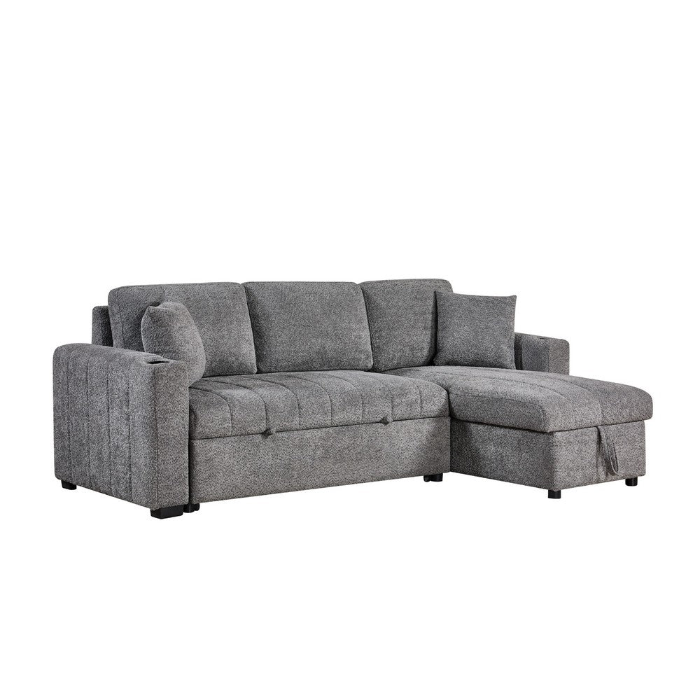 Sery Sleeper Sectional | Storage Chaise | 2 Accent Pillows | Gray Boucle