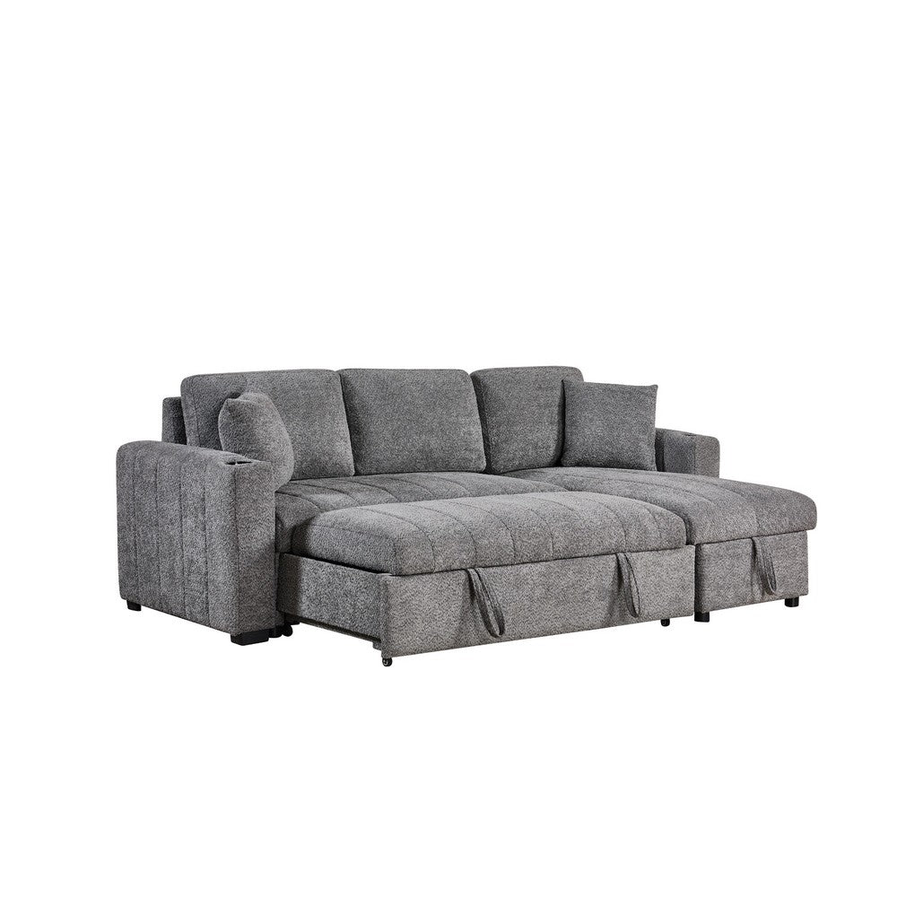 Sery Sleeper Sectional | Storage Chaise | 2 Accent Pillows | Gray Boucle