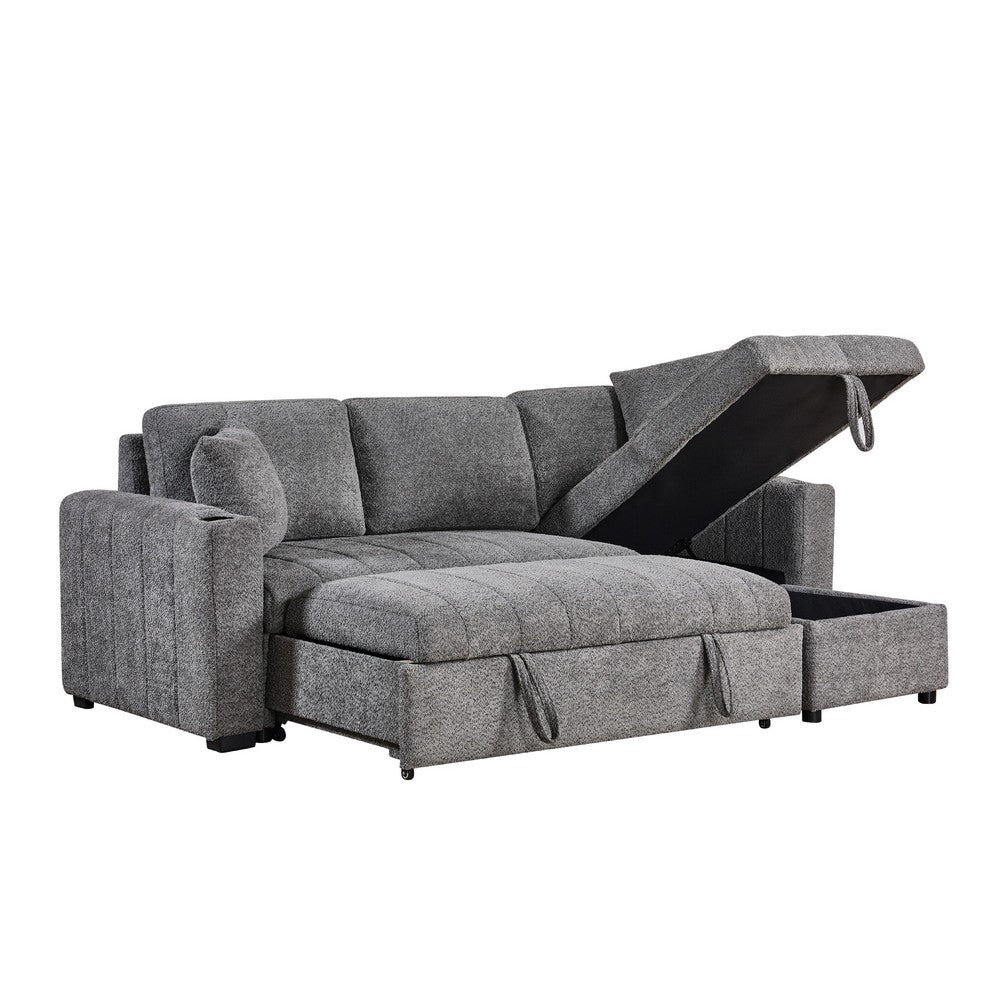 Sery Sleeper Sectional | Storage Chaise | 2 Accent Pillows | Gray Boucle