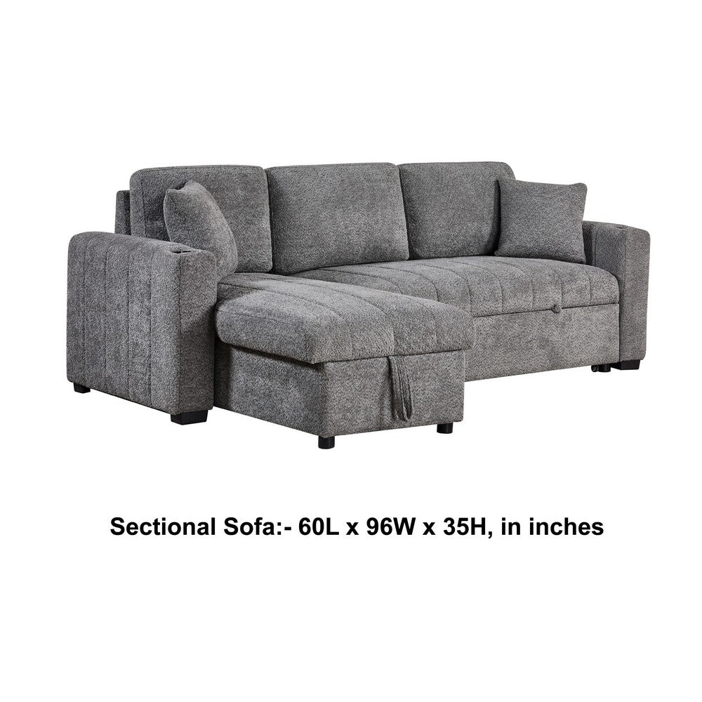 Sery Sleeper Sectional | Storage Chaise | 2 Accent Pillows | Gray Boucle