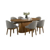 Andy Oval 7pc Dining Set with Curved Gray Fabric Chairs Set | Walnut Wood
