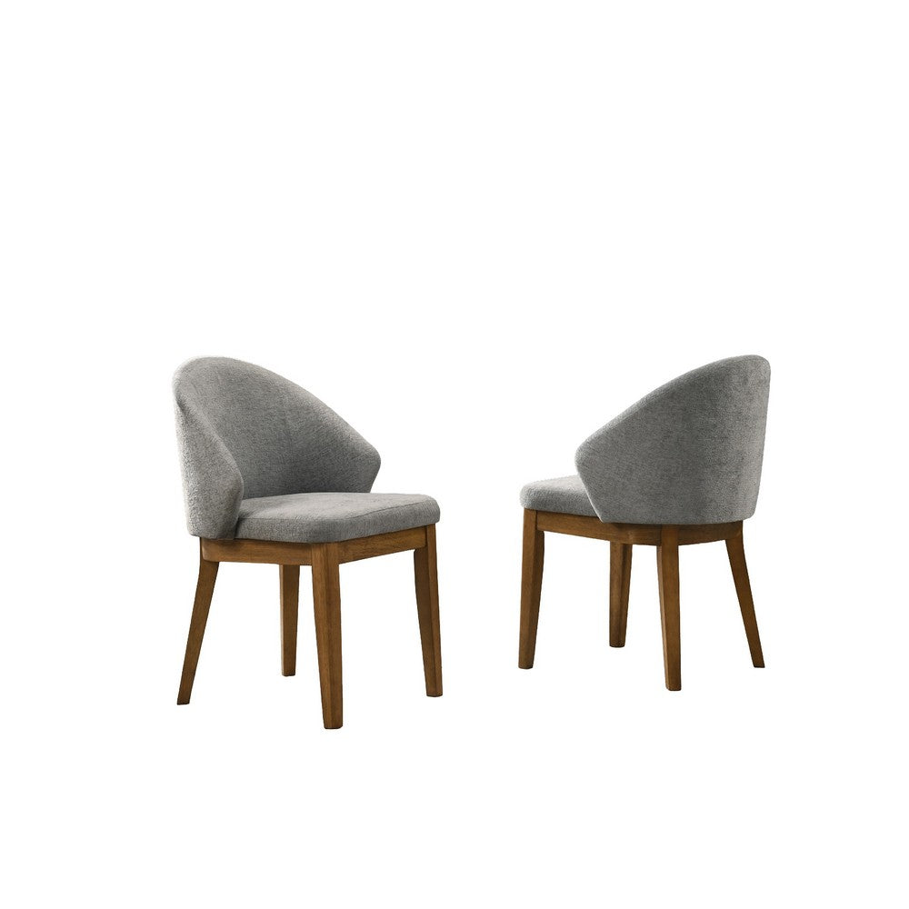 Andy Oval 7pc Dining Set with Curved Gray Fabric Chairs Set | Walnut Wood