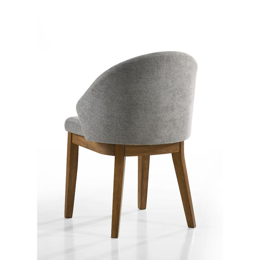 Andy Oval 7pc Dining Set with Curved Gray Fabric Chairs Set | Walnut Wood