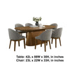Andy Oval 7pc Dining Set with Curved Gray Fabric Chairs Set | Walnut Wood