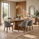 Andy Oval 7pc Dining Set with Curved Gray Fabric Chairs Set | Walnut Wood