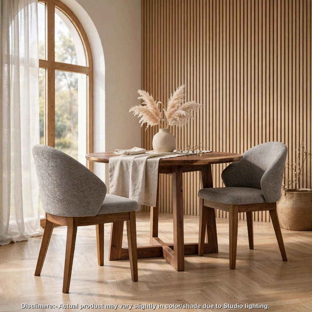 Andy Barrel-Back Dining Chairs with Walnut Legs | Set of 2 | Gray Fabric