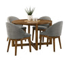 Andy 5pc Dining Table Set | Cross-Sled Base | Gray Fabric Chairs | Brown Wood