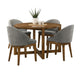 Andy 5pc Dining Table Set | Cross-Sled Base | Gray Fabric Chairs | Brown Wood