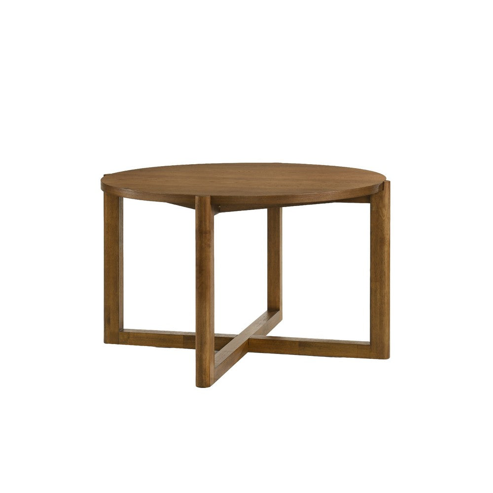 Andy 5pc Dining Table Set | Cross-Sled Base | Gray Fabric Chairs | Brown Wood