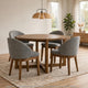 Andy 5pc Dining Table Set | Cross-Sled Base | Gray Fabric Chairs | Brown Wood