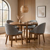Andy 5pc Dining Table Set | Cross-Sled Base | Gray Fabric Chairs | Brown Wood