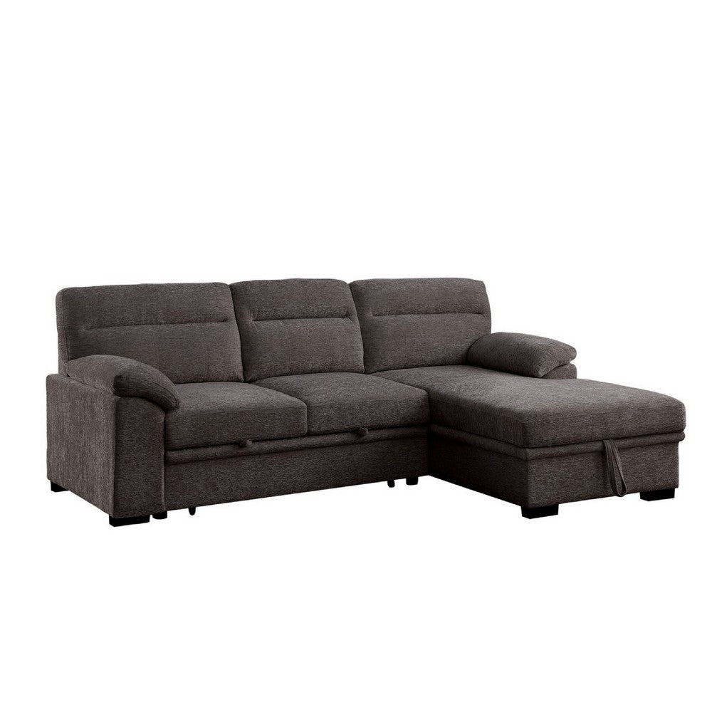 Geni Sleeper Sectional with Storage Chaise | USB Ports | Brown Chenille