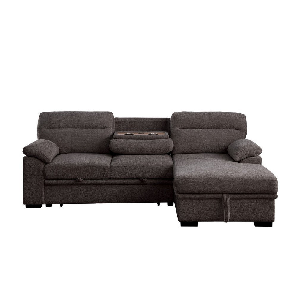 Geni Sleeper Sectional with Storage Chaise | USB Ports | Brown Chenille