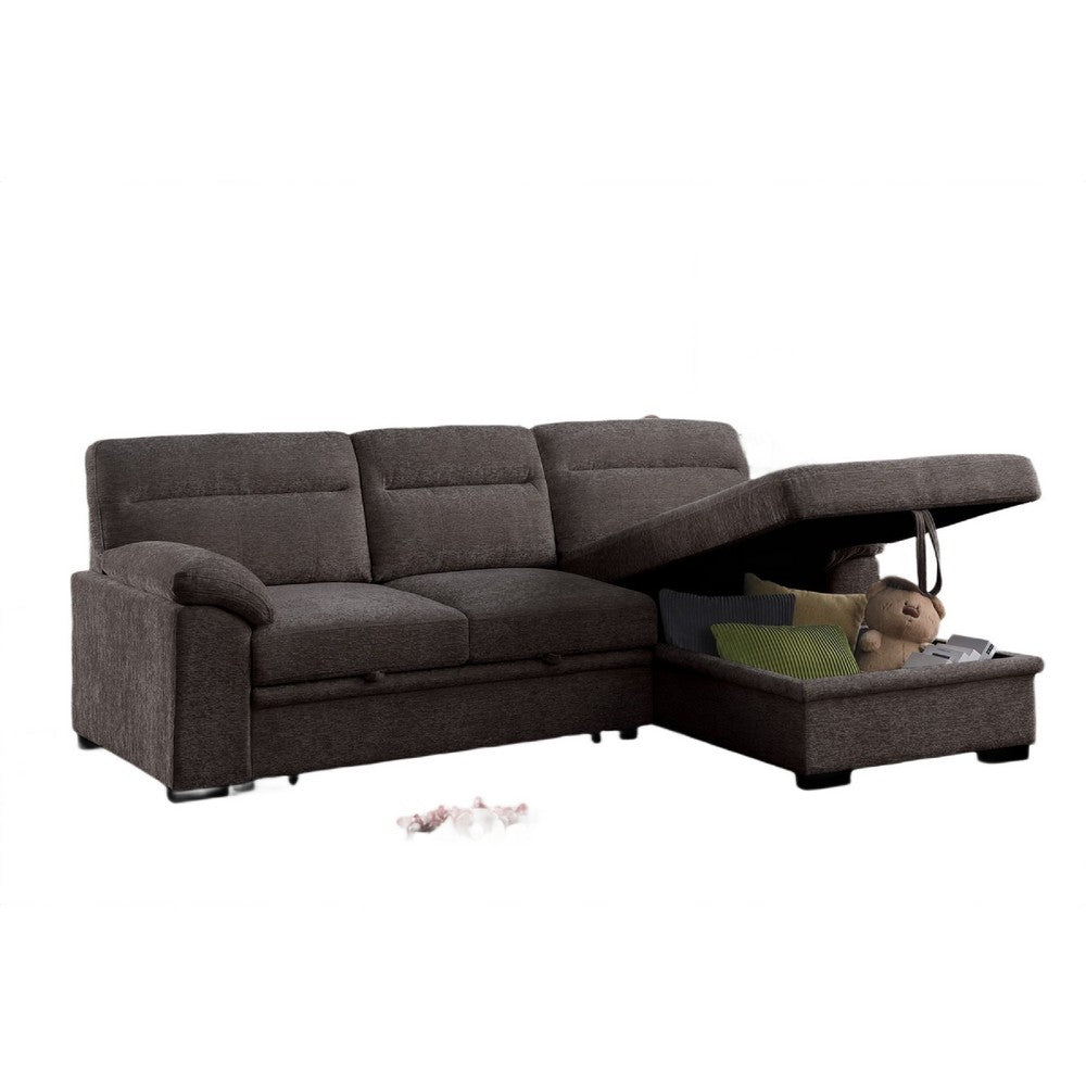 Geni Sleeper Sectional with Storage Chaise | USB Ports | Brown Chenille