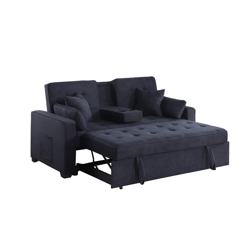 Oli Convertible Sleeper Loveseat | USB | 4 Throw Pillows | Gray Woven Fabric