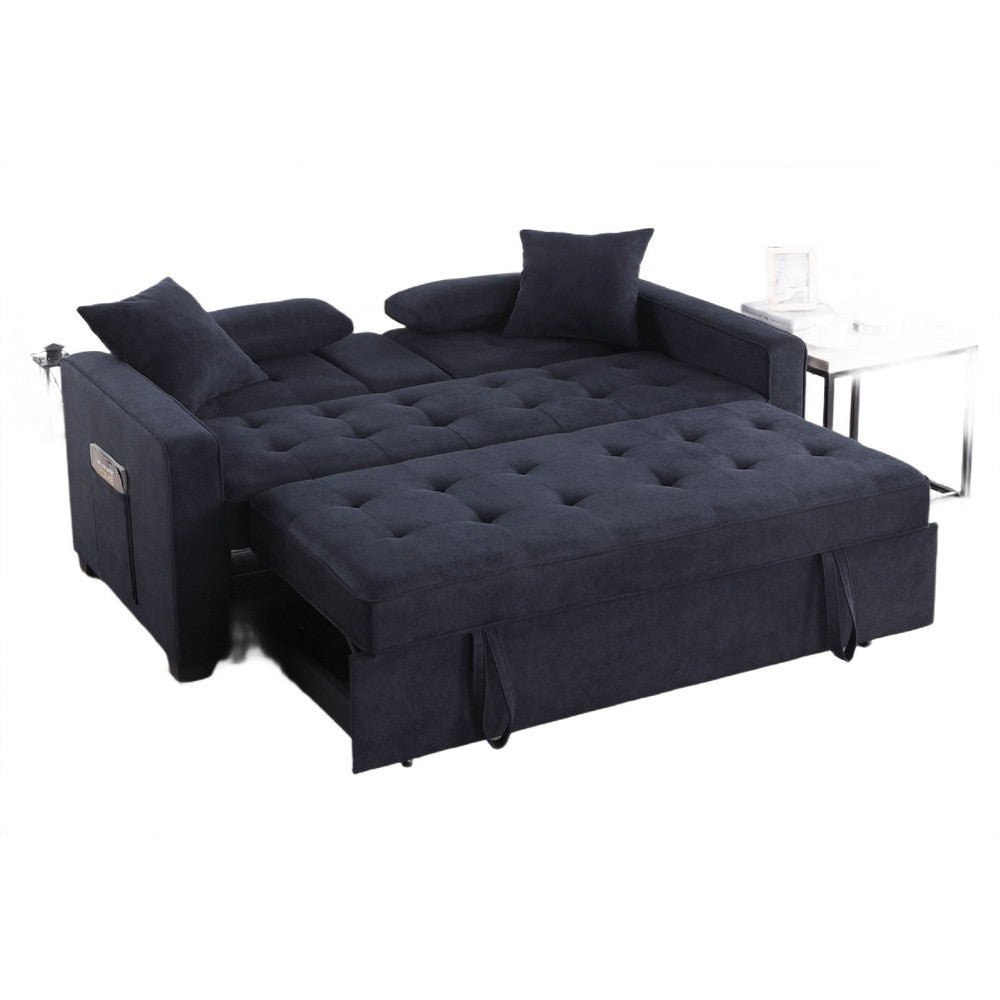 Oli Convertible Sleeper Loveseat | USB | 4 Throw Pillows | Gray Woven Fabric