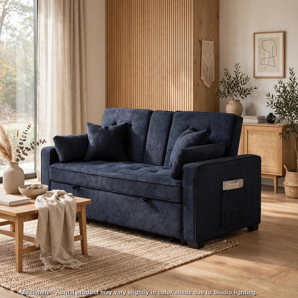 Oli Convertible Sleeper Loveseat | USB | 4 Throw Pillows | Gray Woven Fabric