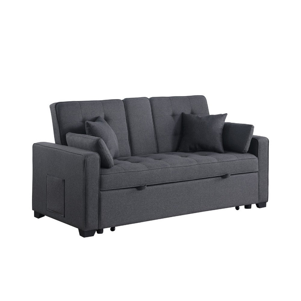 Oli Convertible Sleeper Loveseat | USB Ports | 4 Throw Pillows | Gray Linen