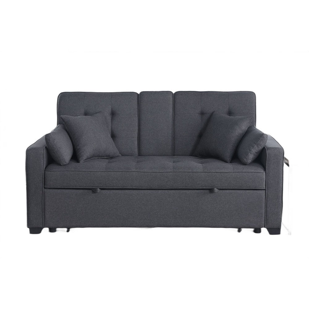 Oli Convertible Sleeper Loveseat | USB Ports | 4 Throw Pillows | Gray Linen