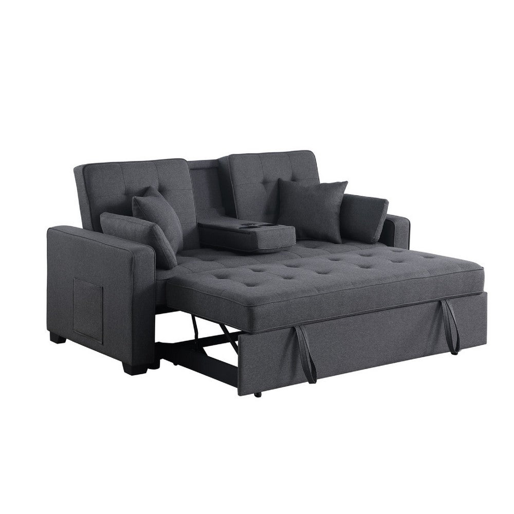 Oli Convertible Sleeper Loveseat | USB Ports | 4 Throw Pillows | Gray Linen